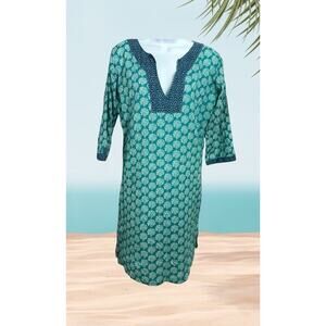 Rock Flower Paper Women's Teal Beach Dress Size S Swimsuit Cover Up 100% Cotton